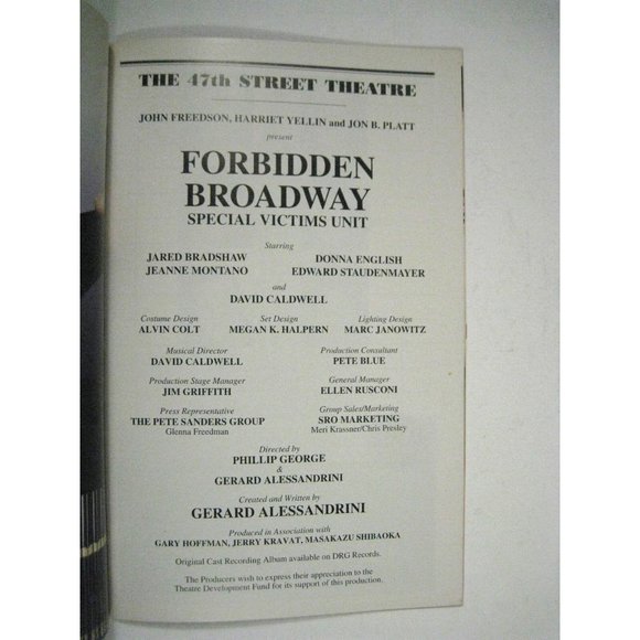 Forbidden Broadway Playbill 2006 47th Street Theatre Ticket Special Victims Unit - Picture 6 of 10